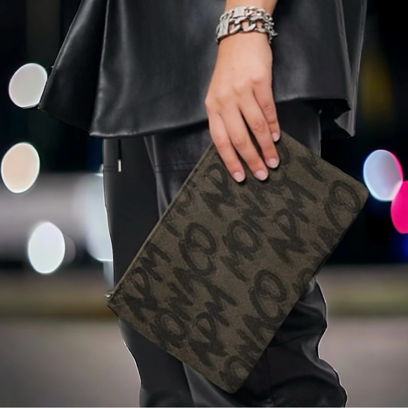 New APM Monaco textile khaki clutch make up bag - Picture 4 of 8